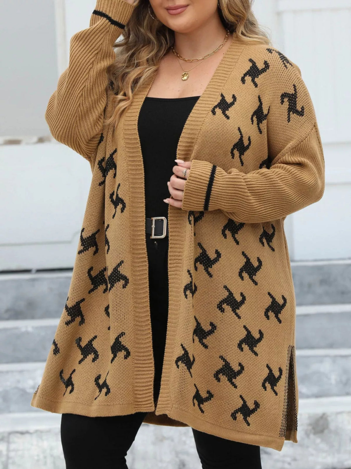 Plus Size Open Front Drop Shoulder Knit Cardigan