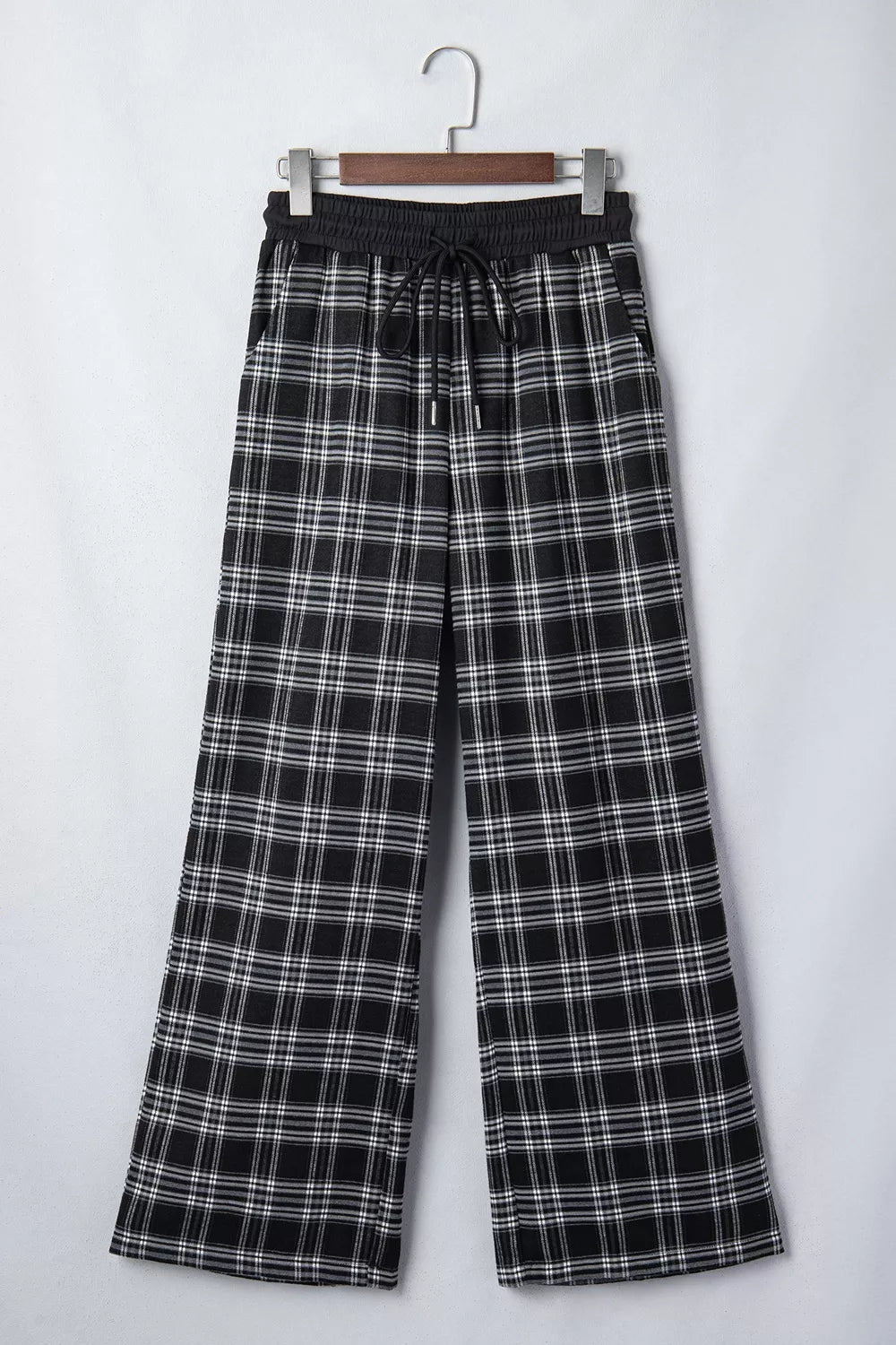 Plaid Wide-Leg Drawstring Pants