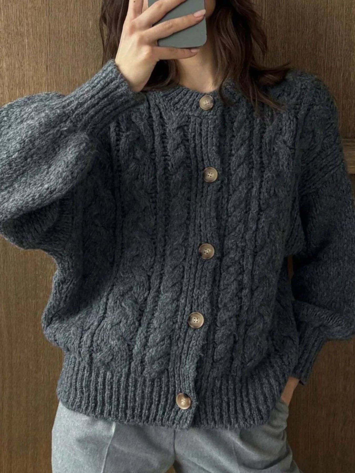 Cable Knit Button-Down Cardigan