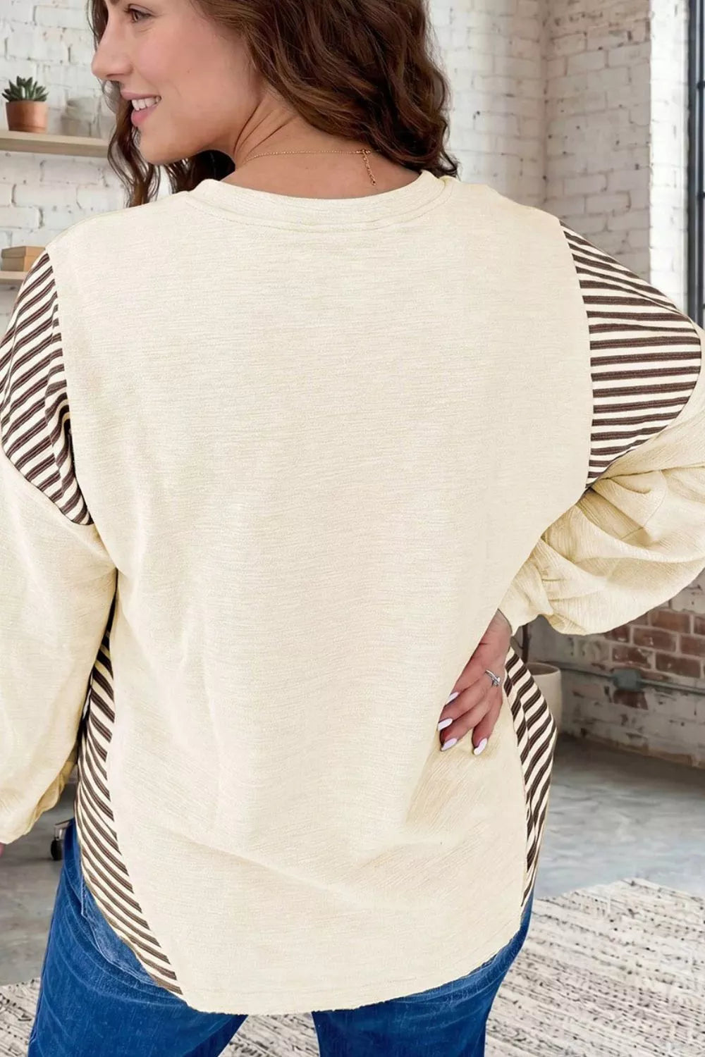 Western Graphic Striped Detail Long Sleeve Casual Top