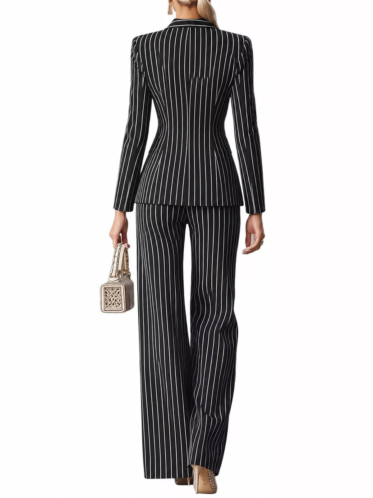 Double-Breasted Pinstripe Blazer and Wide-Leg Pants Set