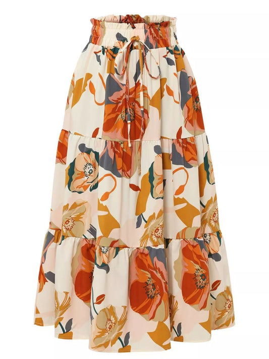 Full Size Floral Print Tiered Skirt Plus Size