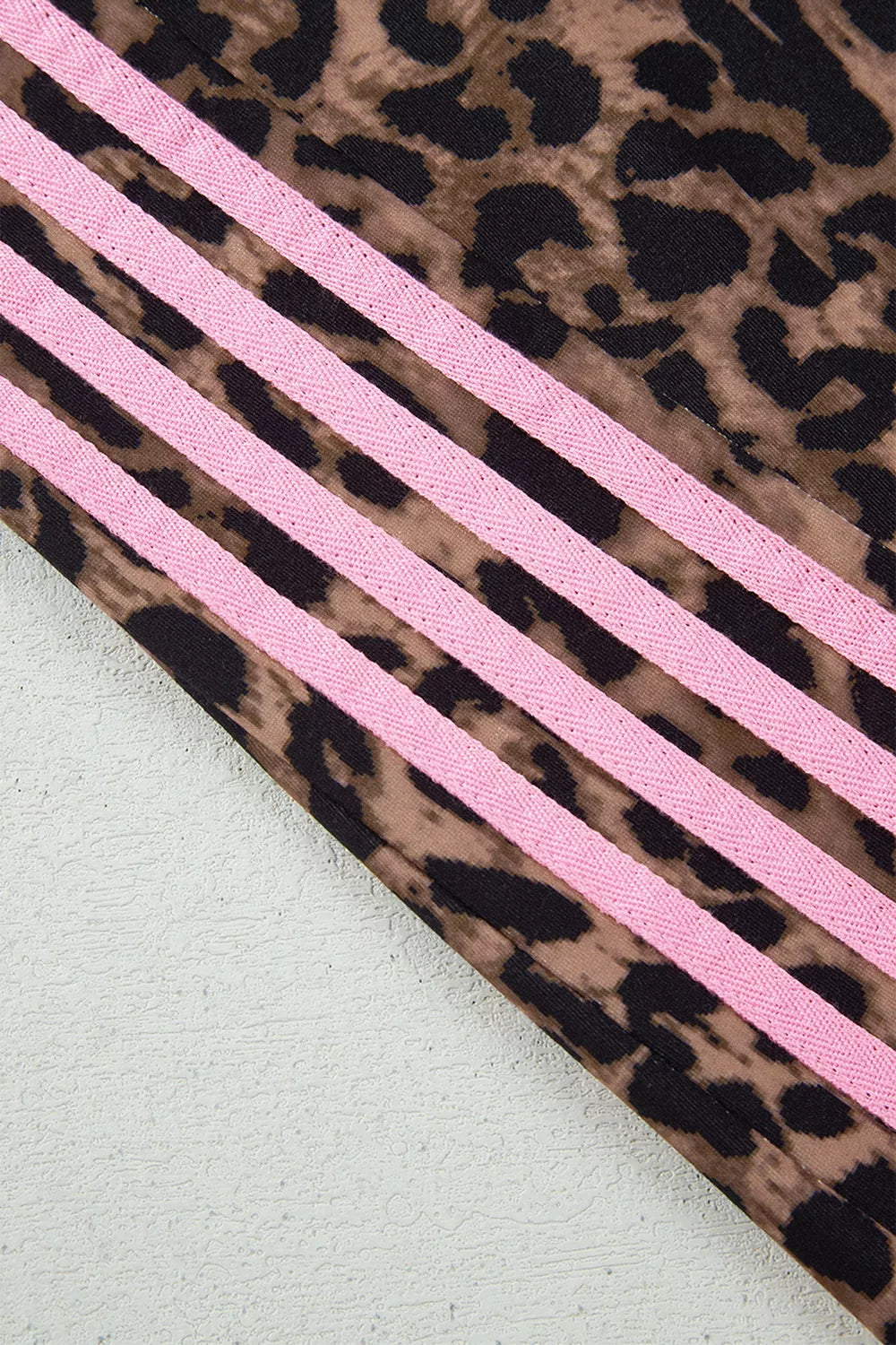 Leopard Print Contrast Striped Detail Long Sleeve Top Pant Set