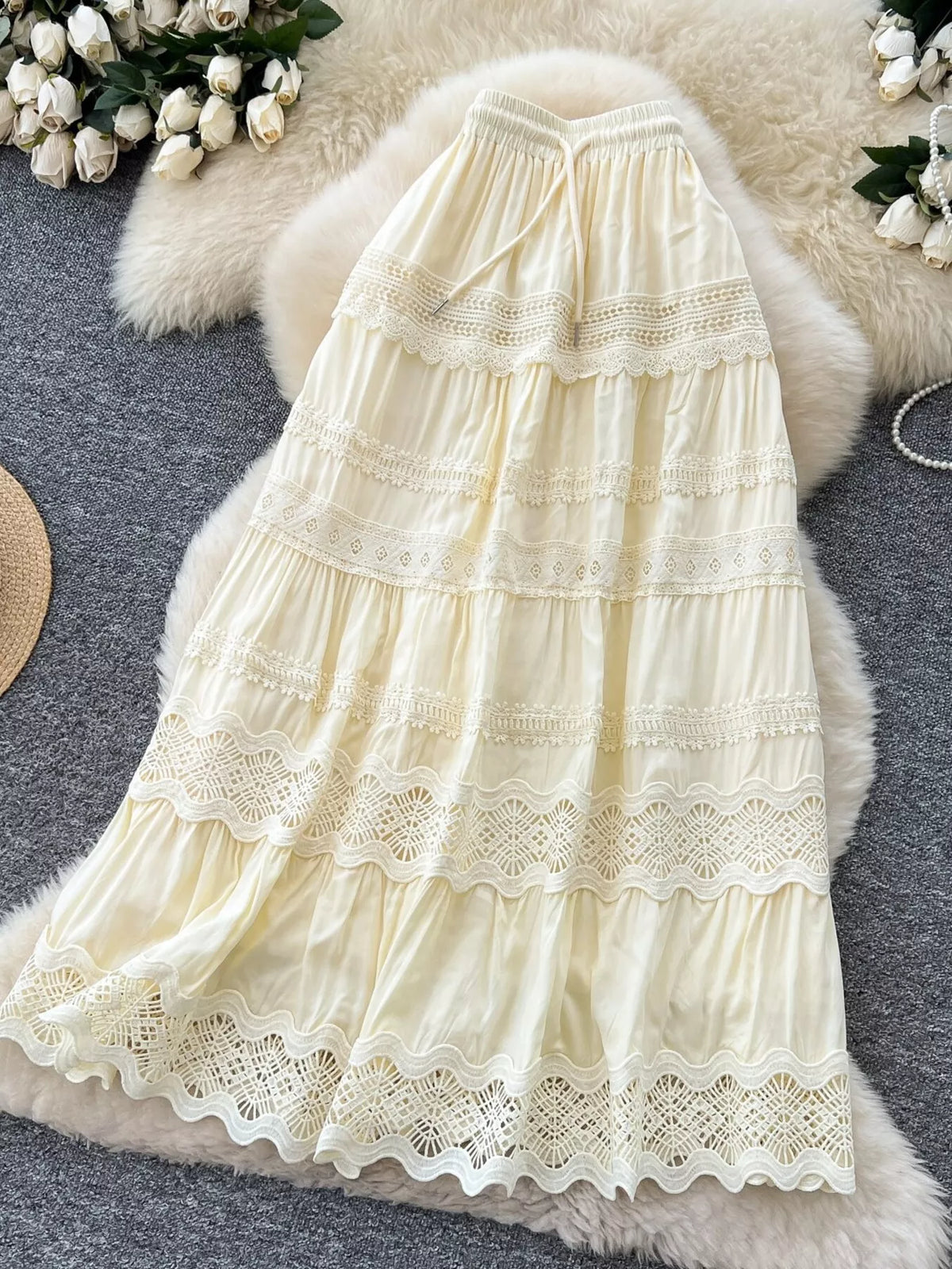 Drawstring Lace Tiered Skirt