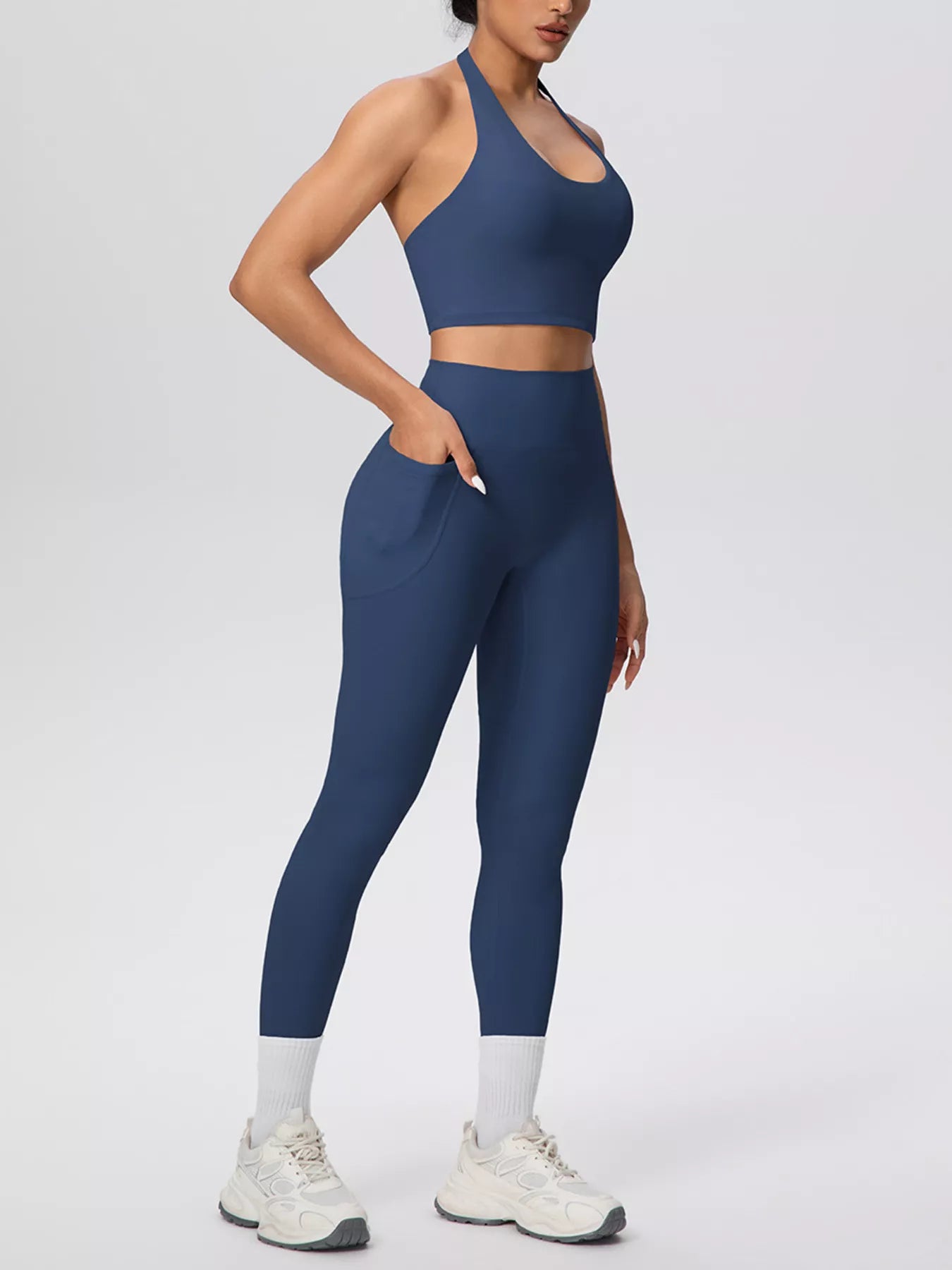 Halter Neck Crop Top and High-Waisted Leggings Active Set