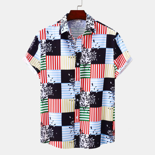 Men's Plus Size Color Block Striped Button Up Casual Shirt