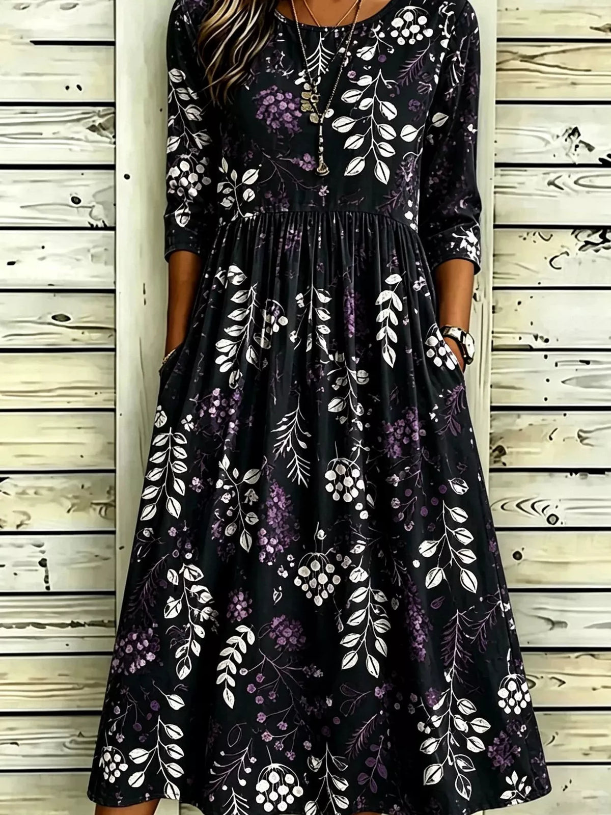 Full Size Printed Midi Dress with Pockets Plus Size