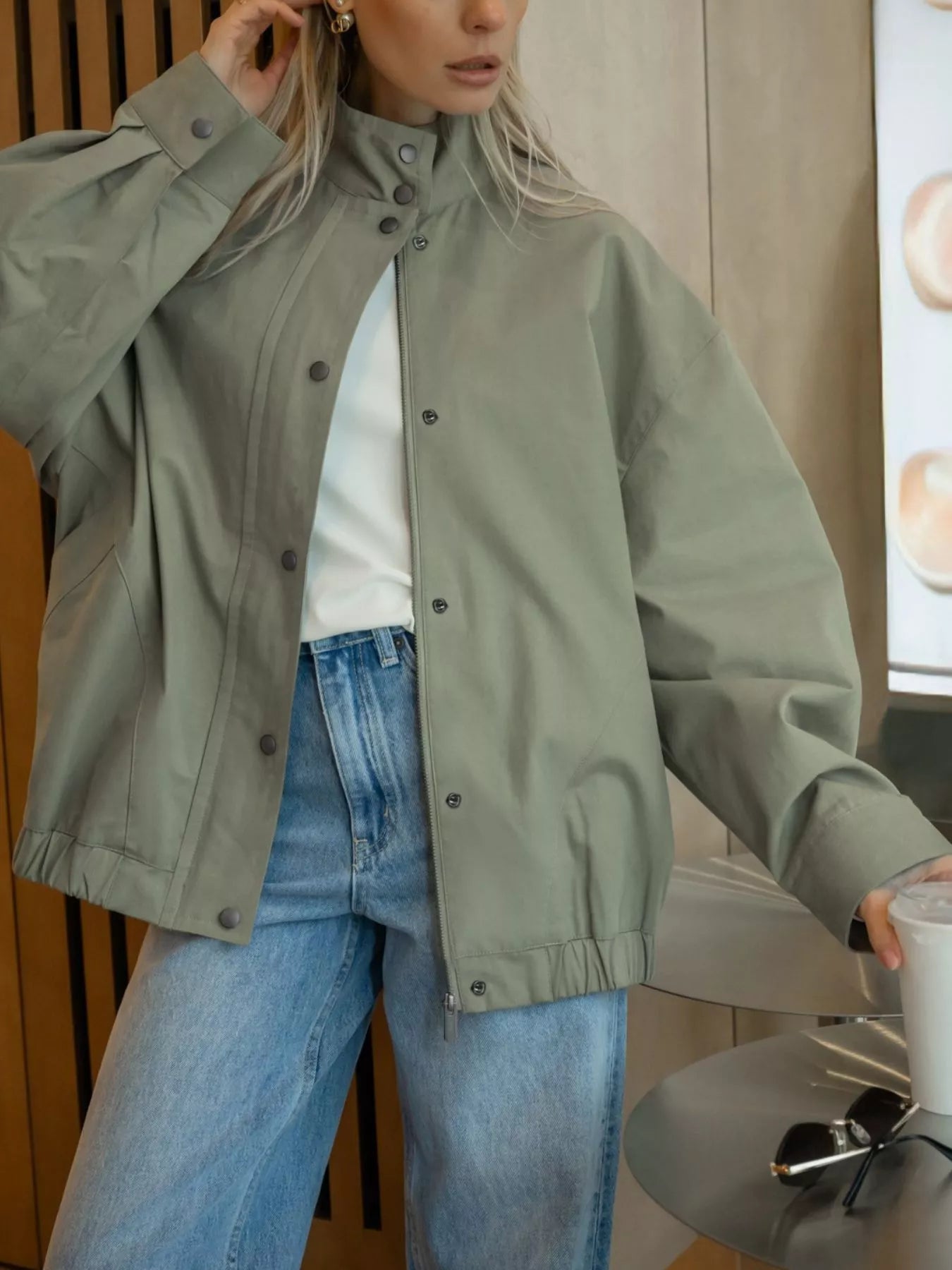 Snap Down Dropped Shoulder Jacket