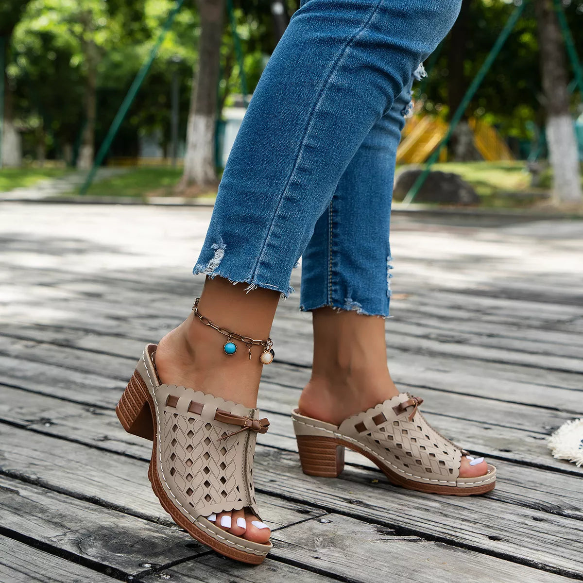 Peep Toe Block Heels Sandals