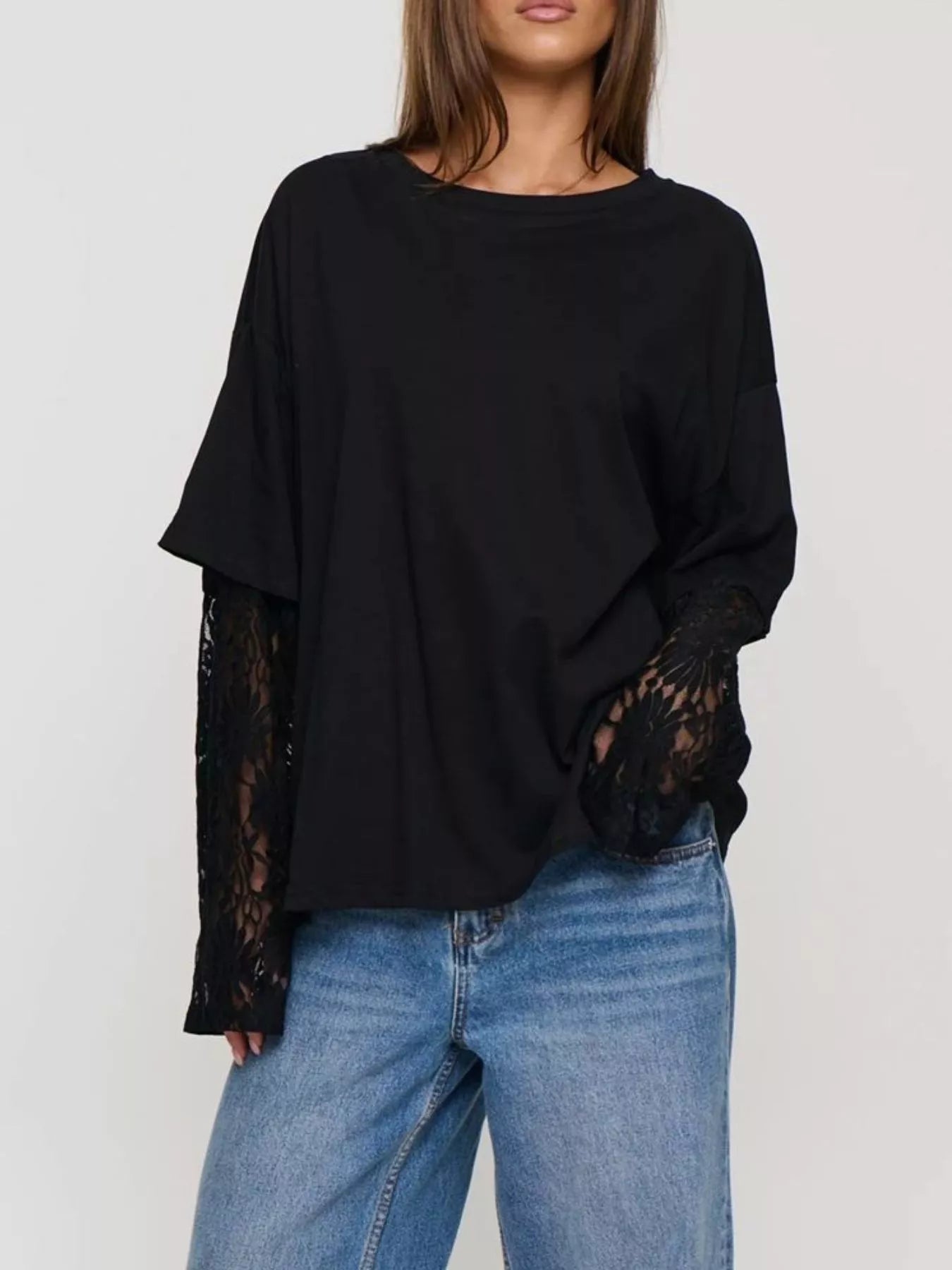 Layered Lace-Sleeve T-Shirt
