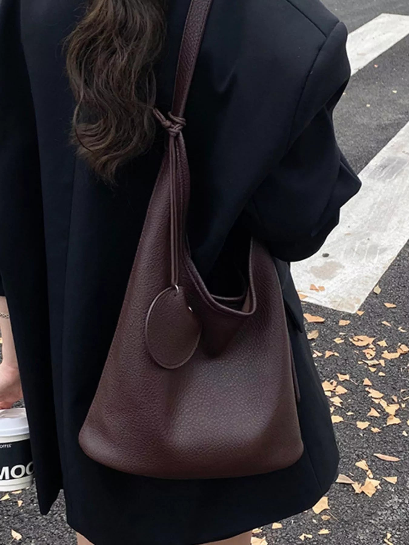 Solid Color Leather Handbag