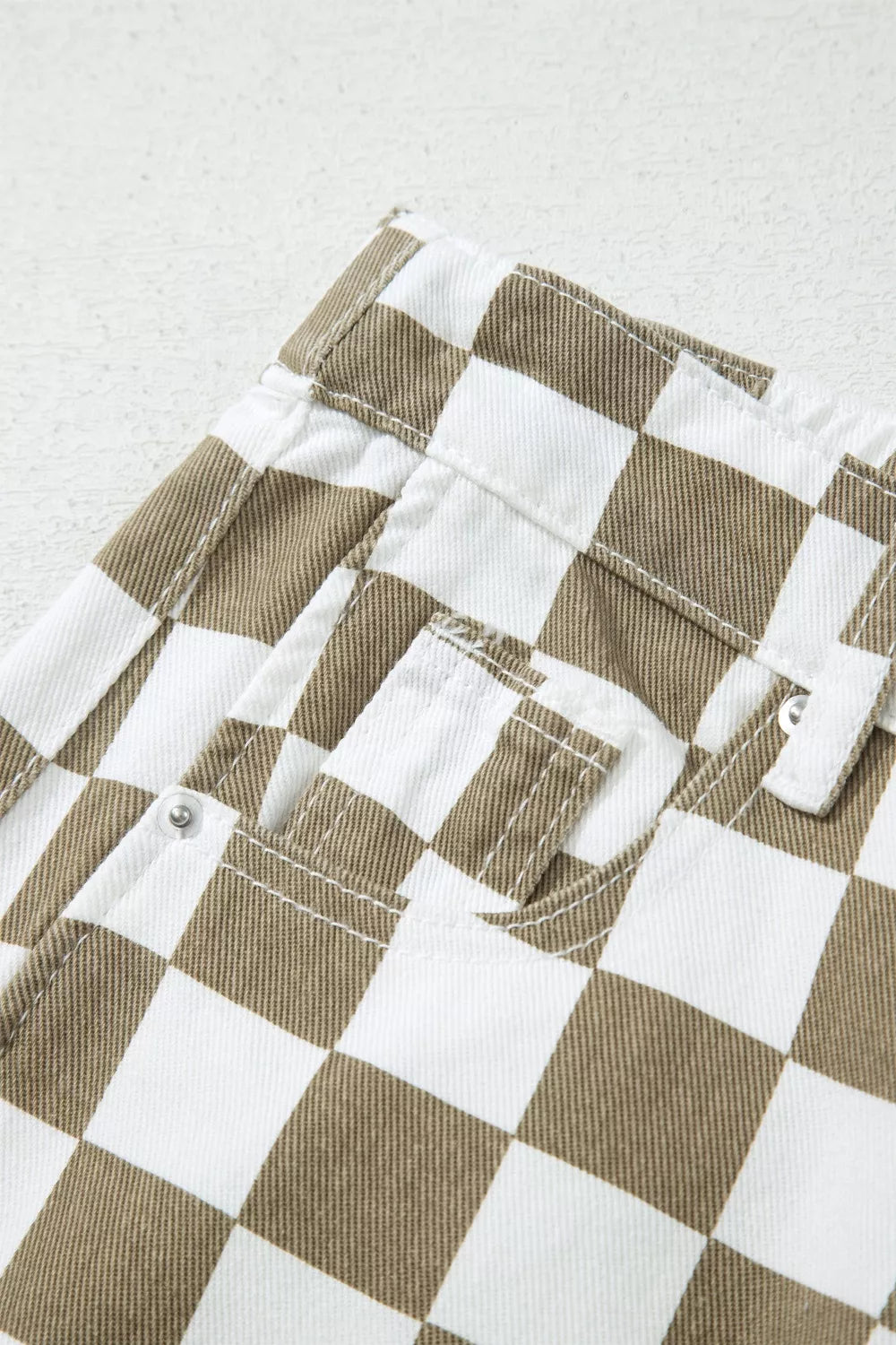 Checkered Print Denim Barrel Pants