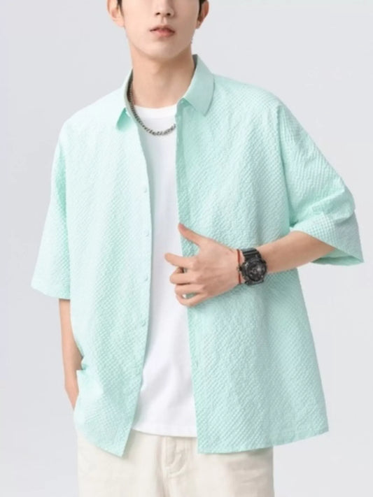 Men's Full Size Textured Short-Sleeve Shirt Plus Size