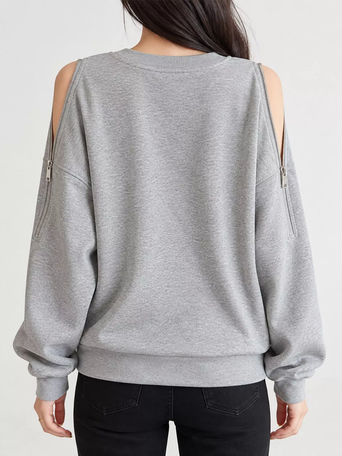 Cold-Shoulder Zipper Detail Sweatshirt