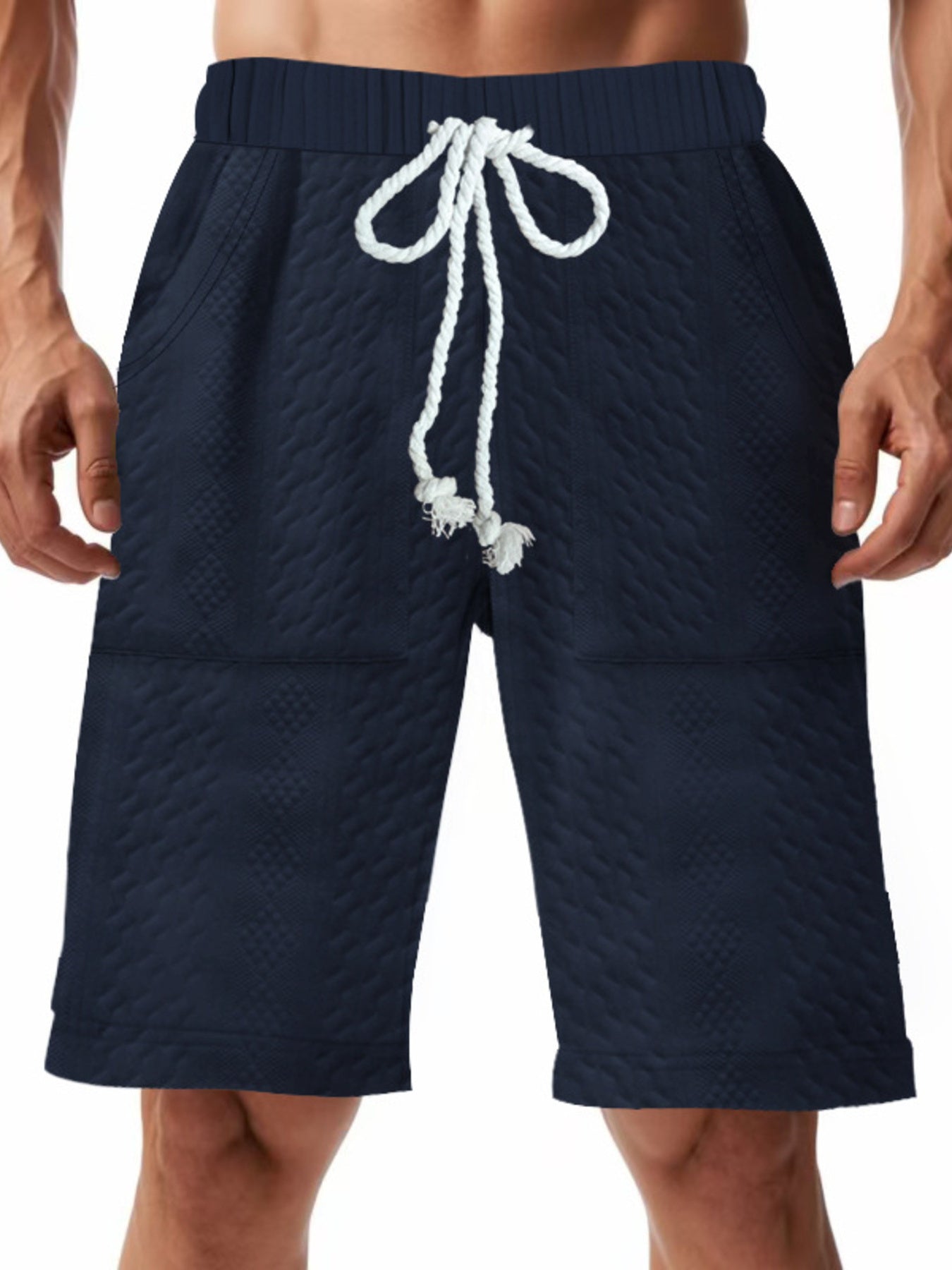 Men's Full Size Texture Drawstring Shorts Plus Size
