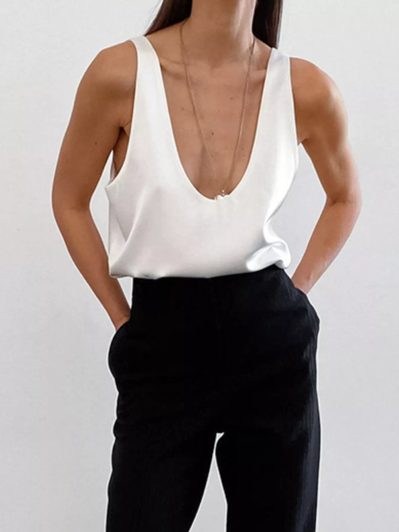 Satin Deep V-Neck Tank