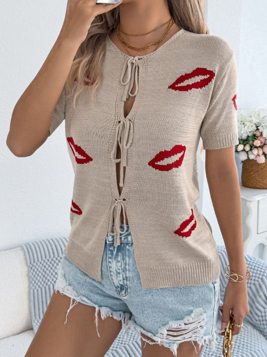 Lips Tie Front Knit Cardigan