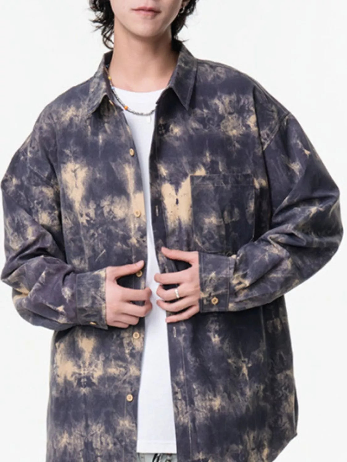 Men's Plus Size Tie-Dye Button-Up Shirt