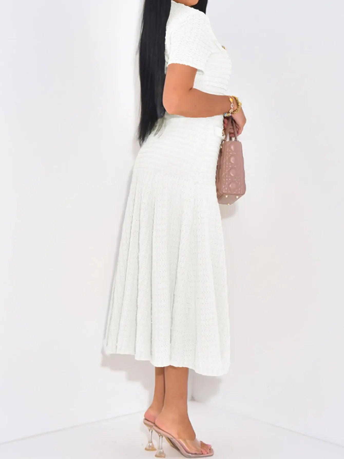 Textured Knit Short Sleeve Dress
