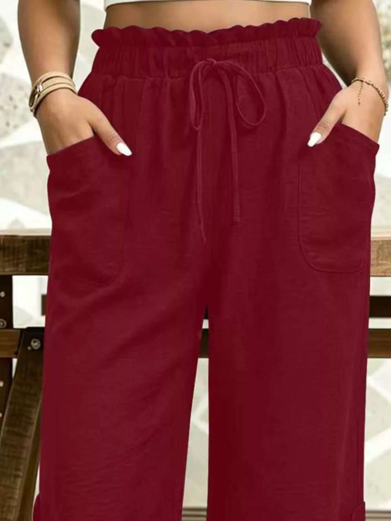 High-Waisted Drawstring Capris