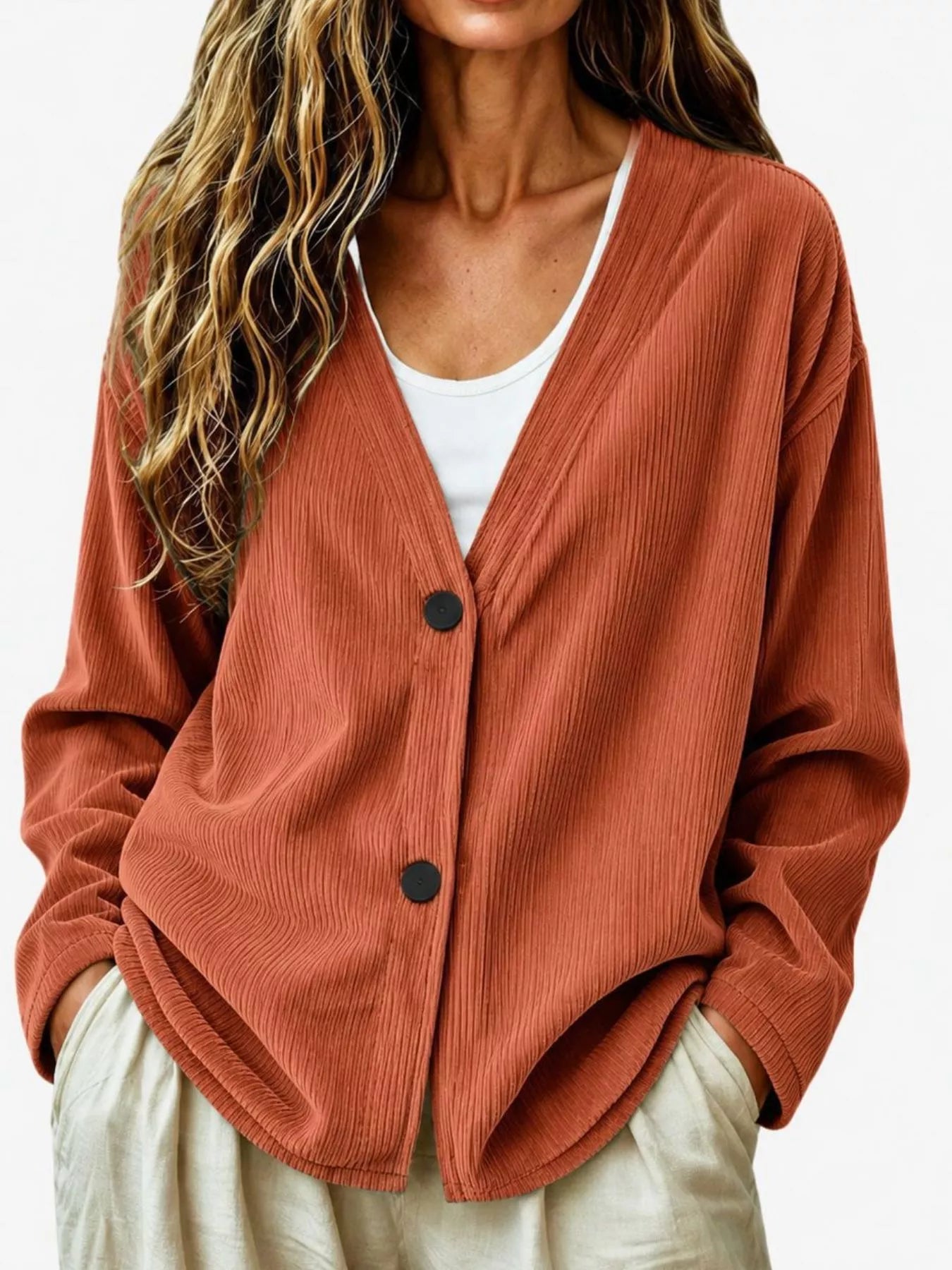 Casual Corduroy Button-Up Cardigan