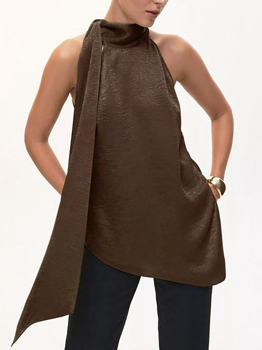 Elegant Halter Neck Asymmetrical Sleeveless Top
