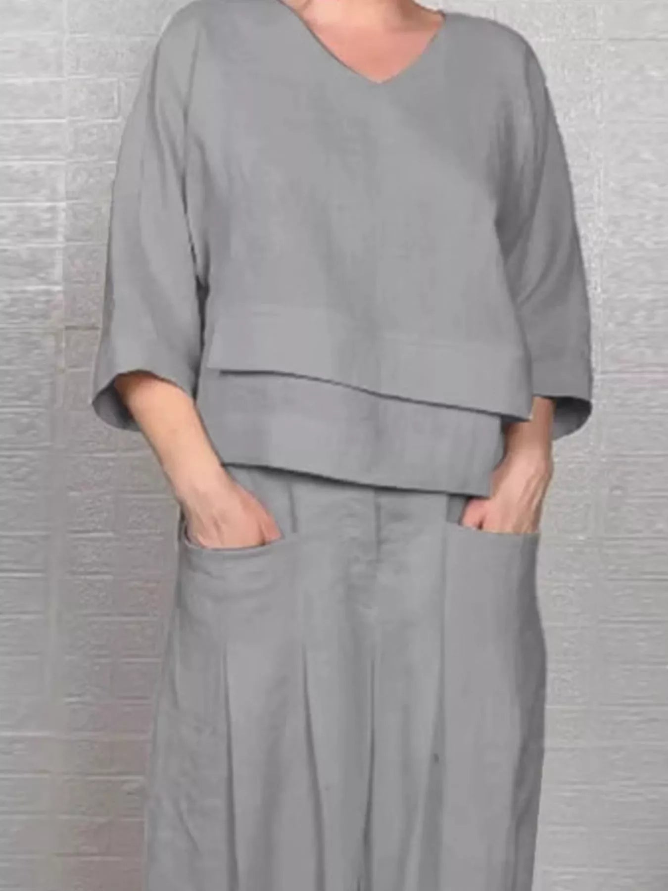 Full Size V-Neck Long Sleeve Top and Pants Set Plus Size