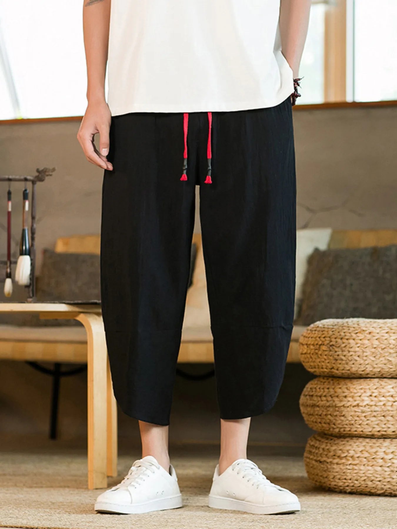 Men's Plus Size Drawstring Wide Leg Pants