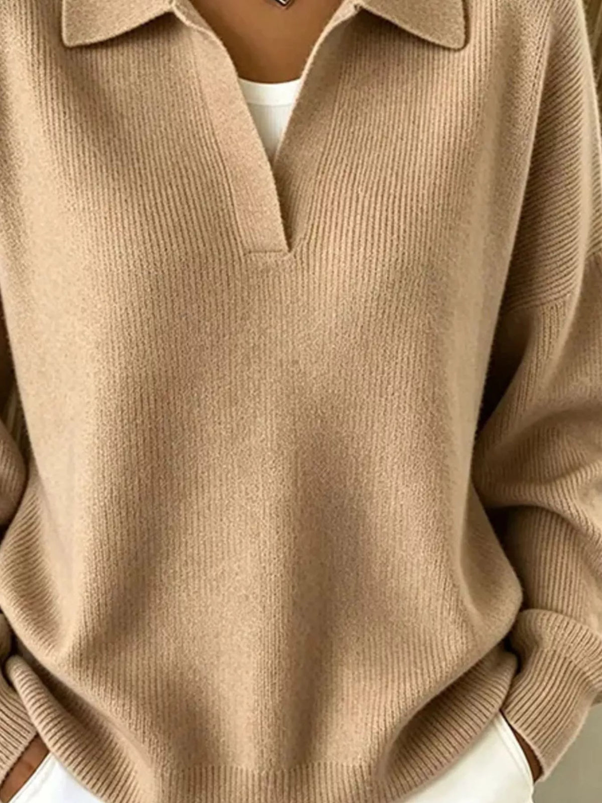 Ribbed Knit Polo Collar Sweater