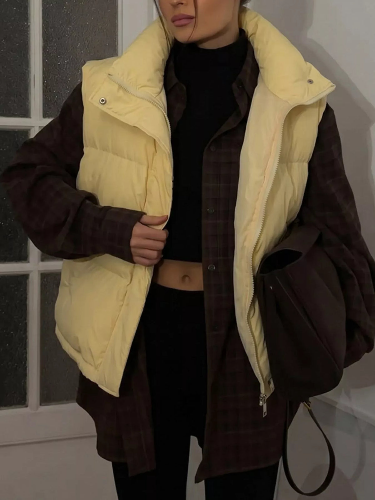 Snap-Button Placket Quilted Puffer Vest Coat