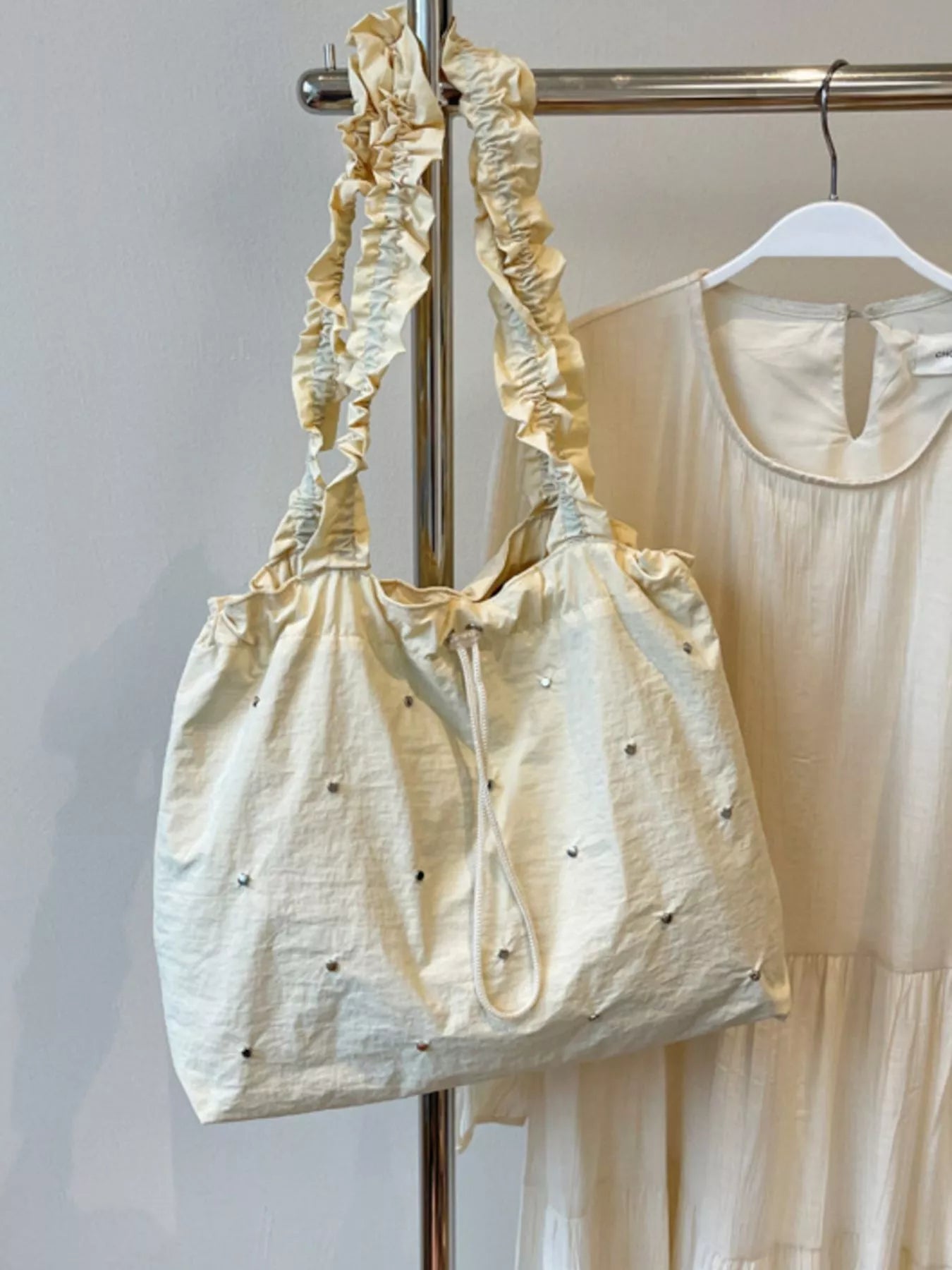 Studded Ruched Strap Handbag