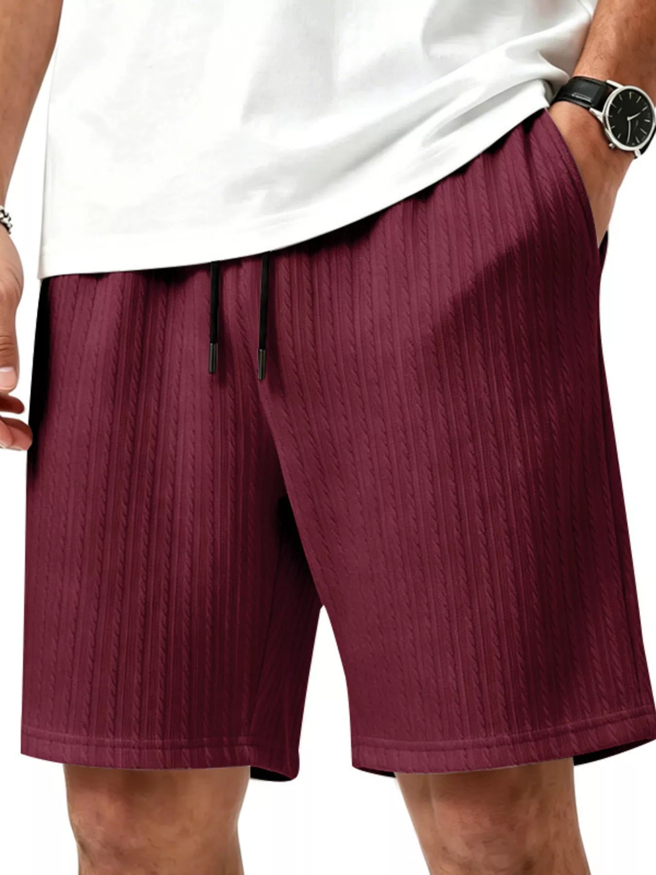 Men's Full Size Casual Texture Drawstring Shorts Plus Size