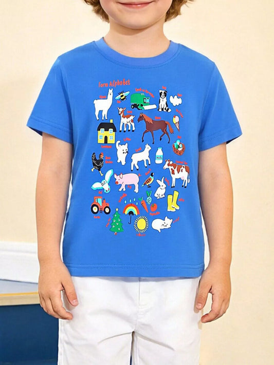 Children's Farm Alphabet Print Crew Neck T-Shirt