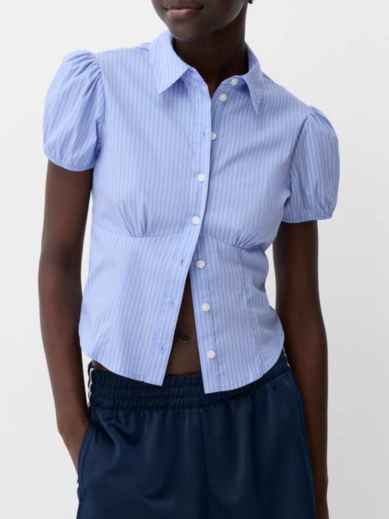 Striped Puff Sleeve Fitted Shirt
