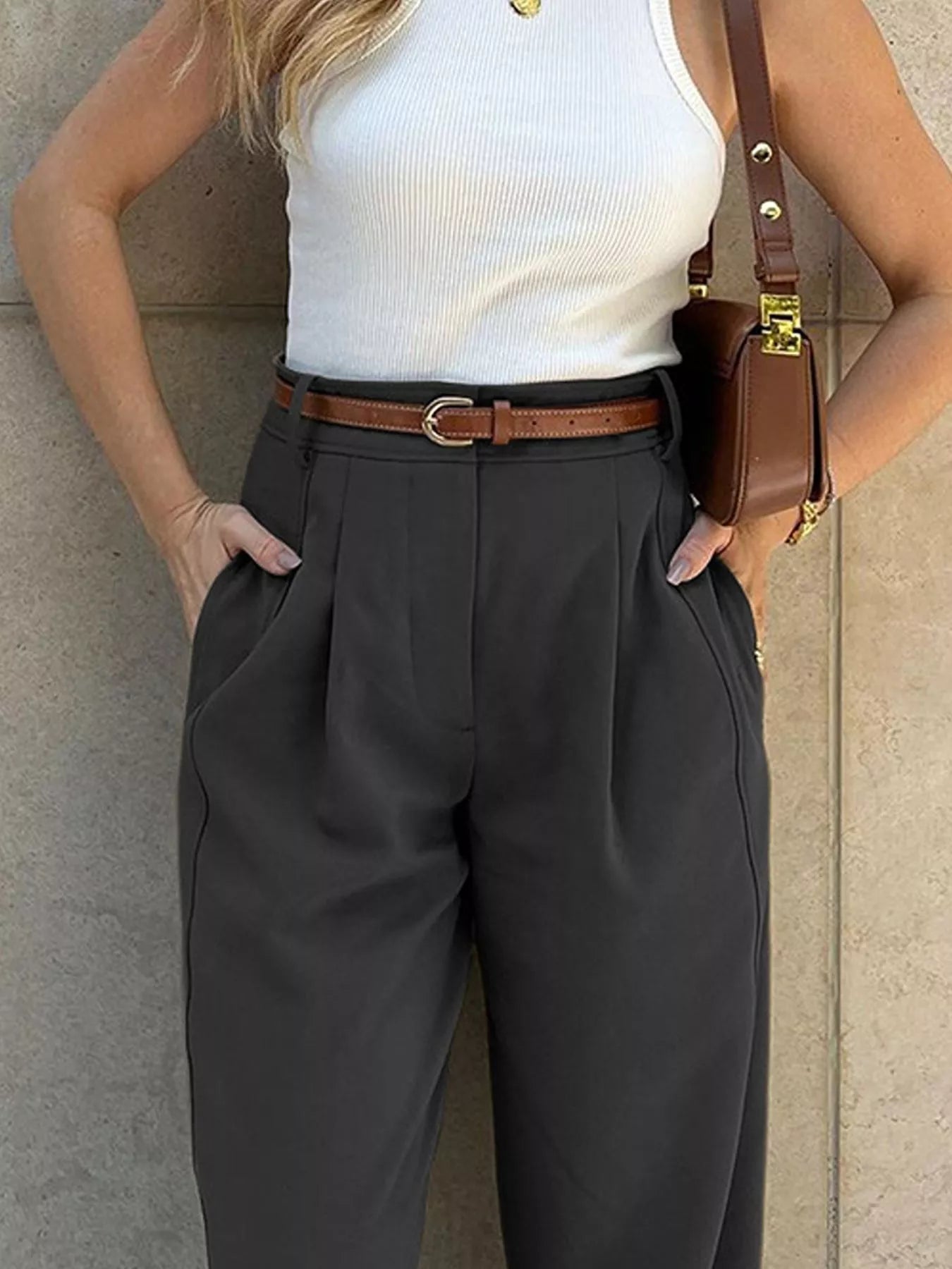 High-Waisted Pleated Pants