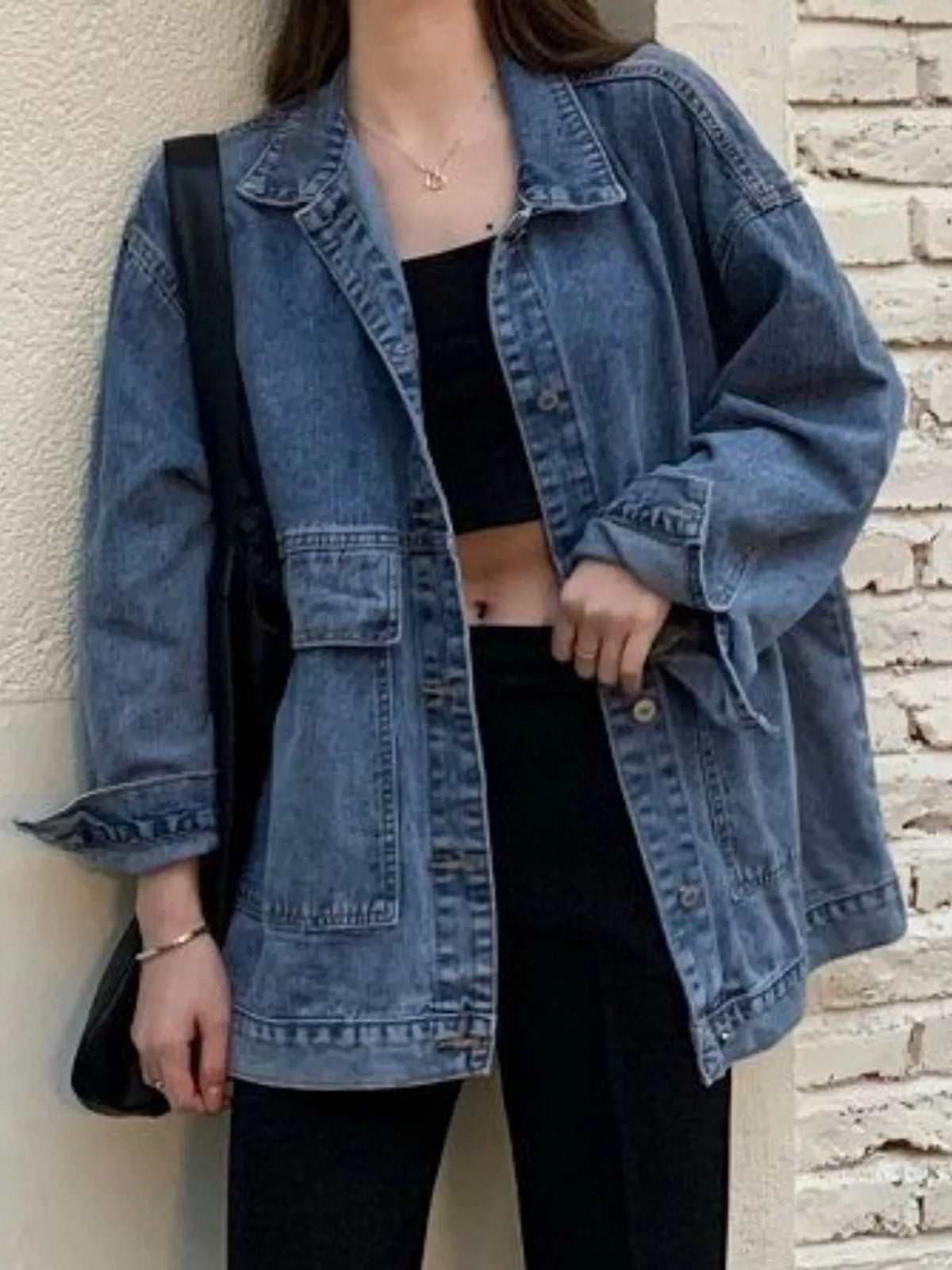 Oversized Wash Denim Jacket with Utility Pockets