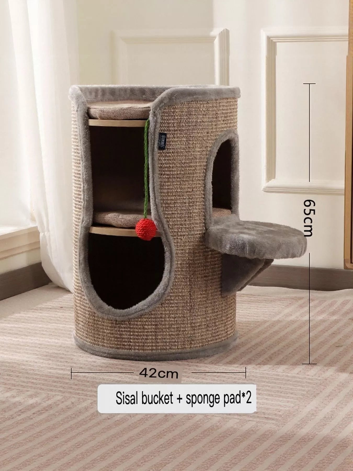 Sisal-Covered Cylinder Cat Tree Condo with Plush Perch
