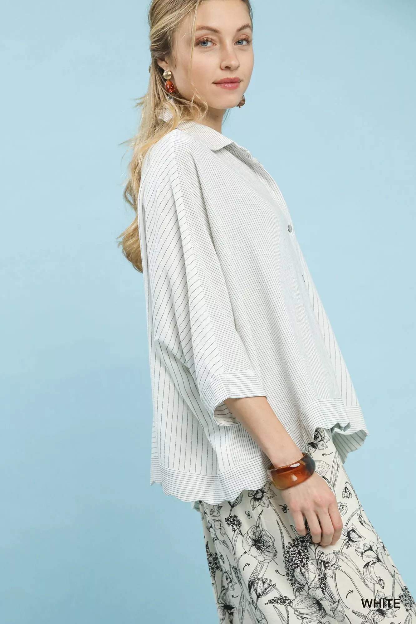 Umgee Oversized Striped Button-Down Shirt