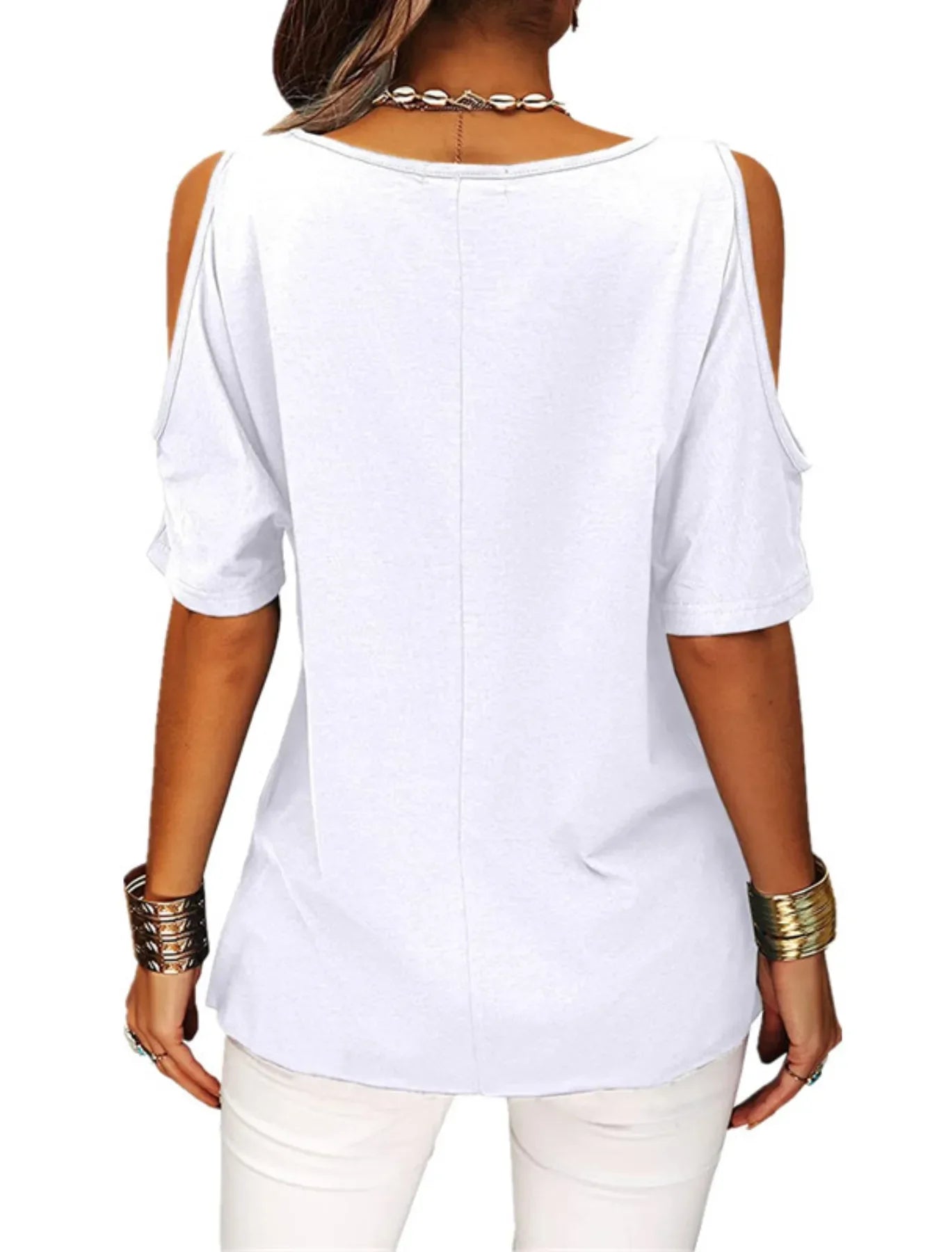 Full Size Crisscross Cold Shoulder Casual T-Shirt Plus Size