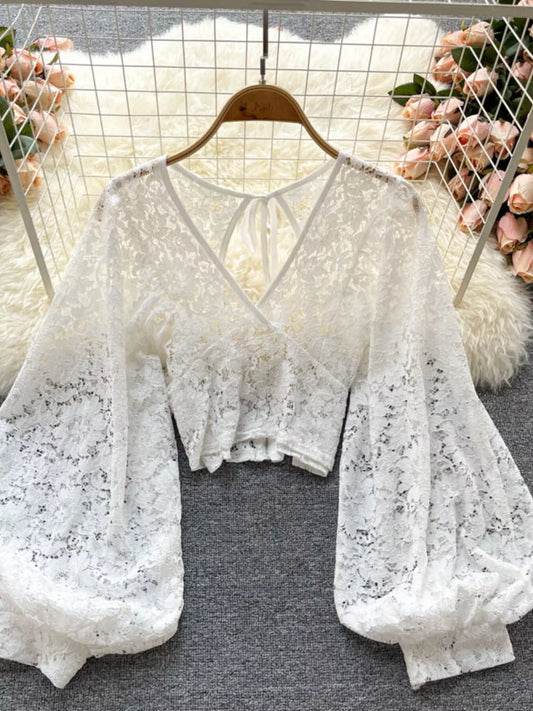 Lace Tie Back Long Sleeve Top
