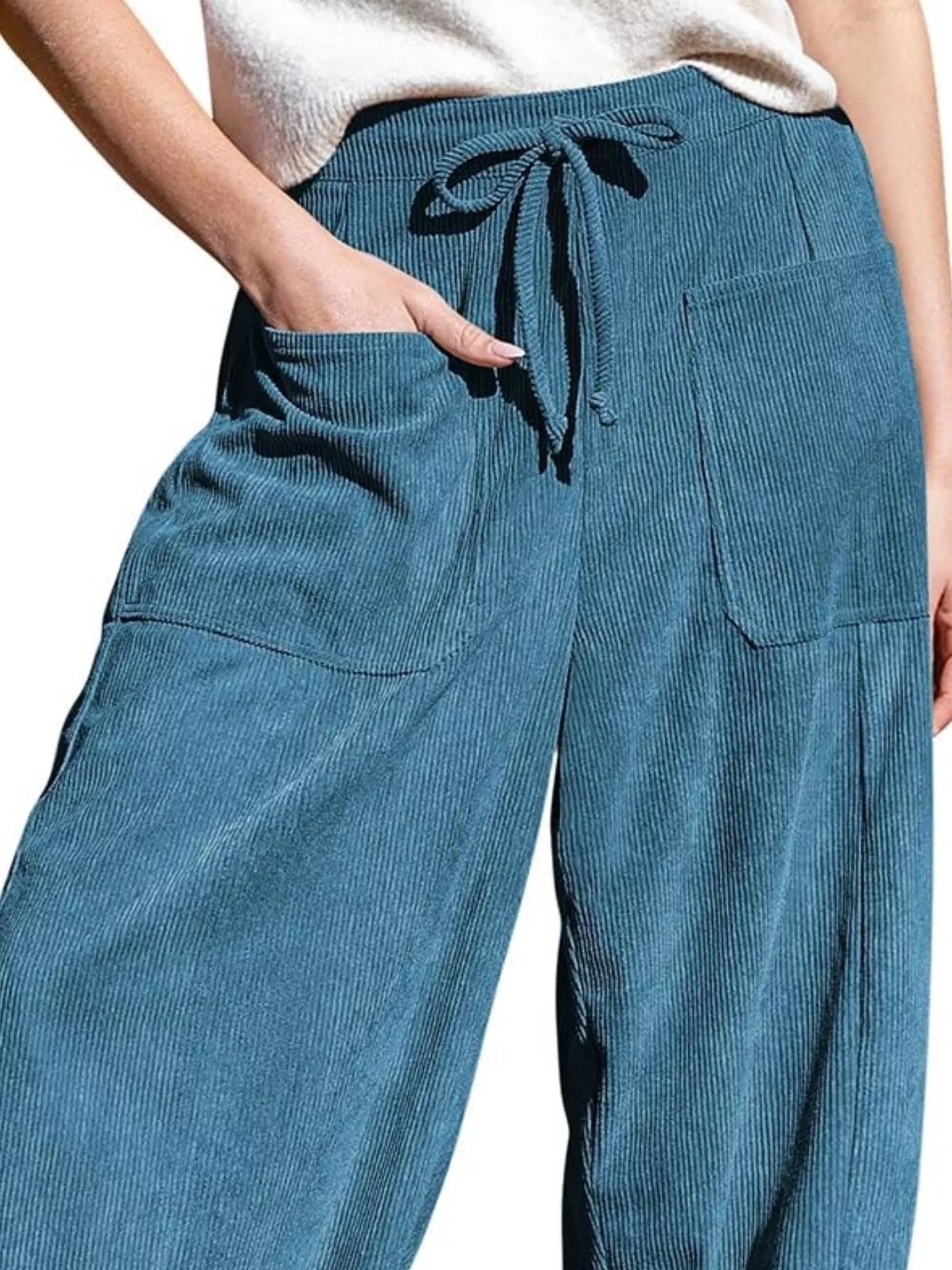 Casual Corduroy Wide Leg Pants with Pockets