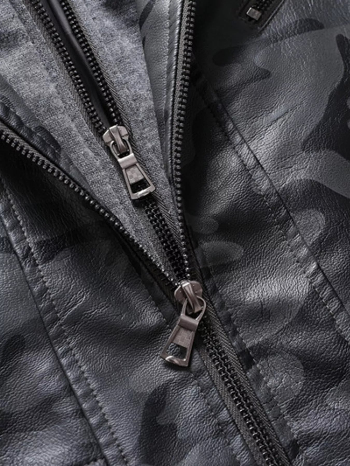 Men's Full Size Camouflage Hooded Faux Leather Jacket Plus Size