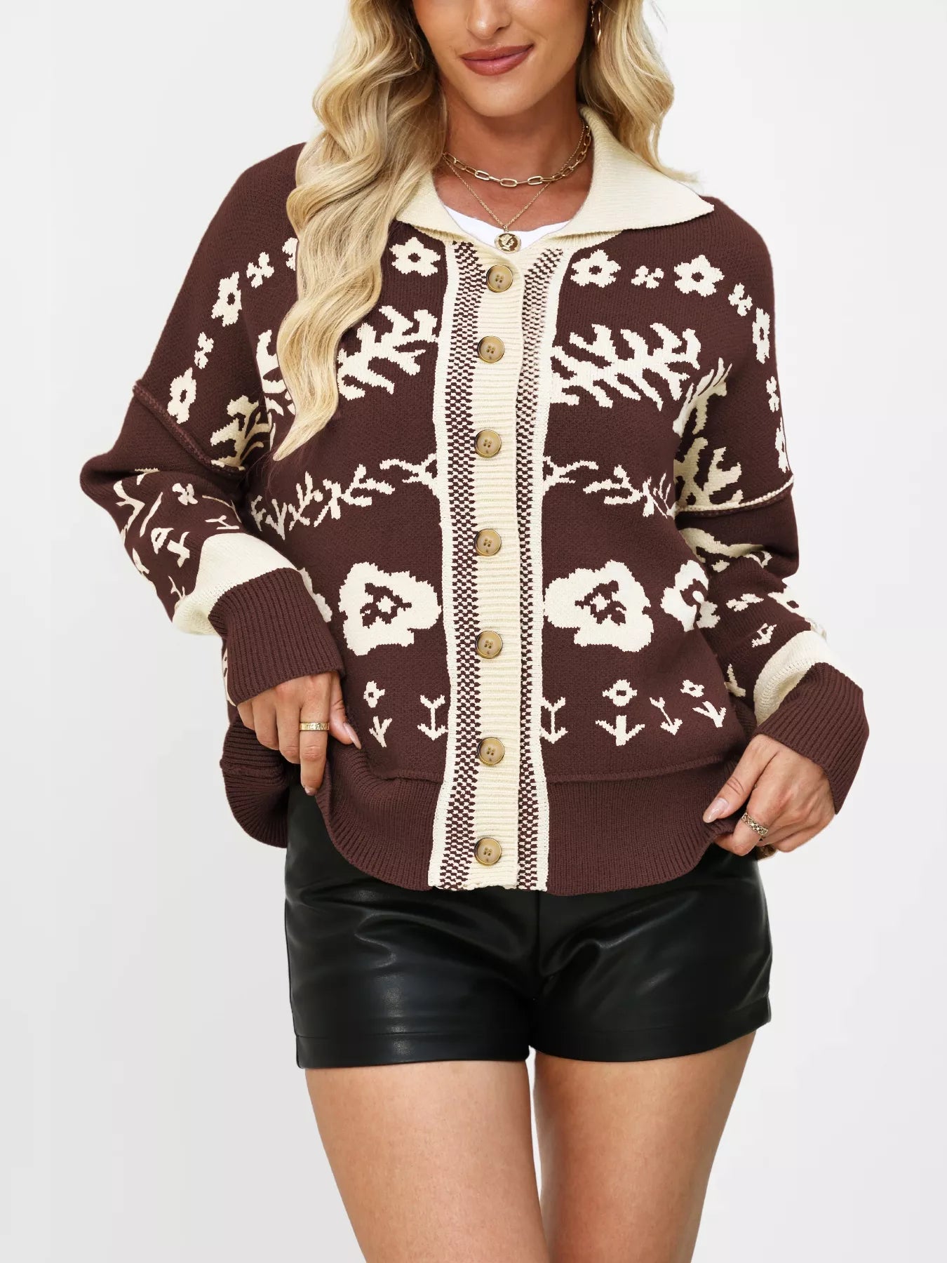 Floral Pattern Button-Down Cardigan