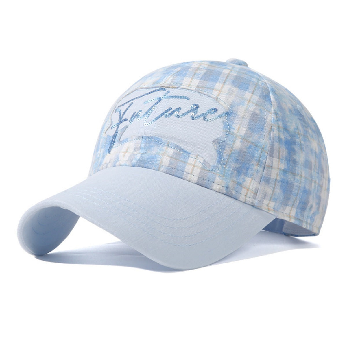 Plaid Baseball Cap with Sequin Detail