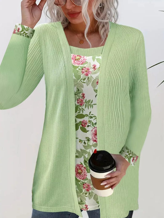 Floral Print Casual Fake Two Piece Top