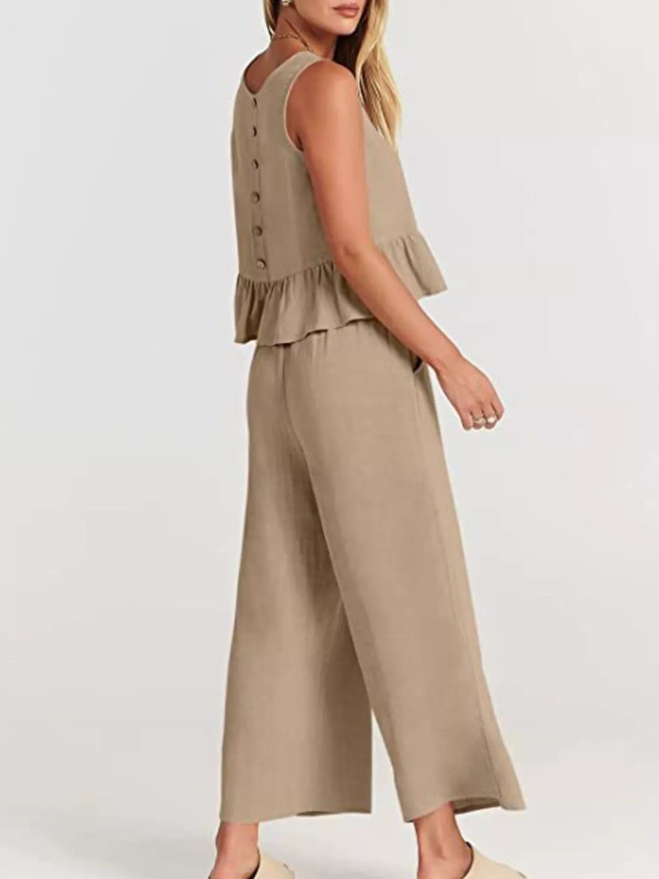 Full Size Ruffled Hem Sleeveless Top and Wide-Leg Pants Set Plus Size