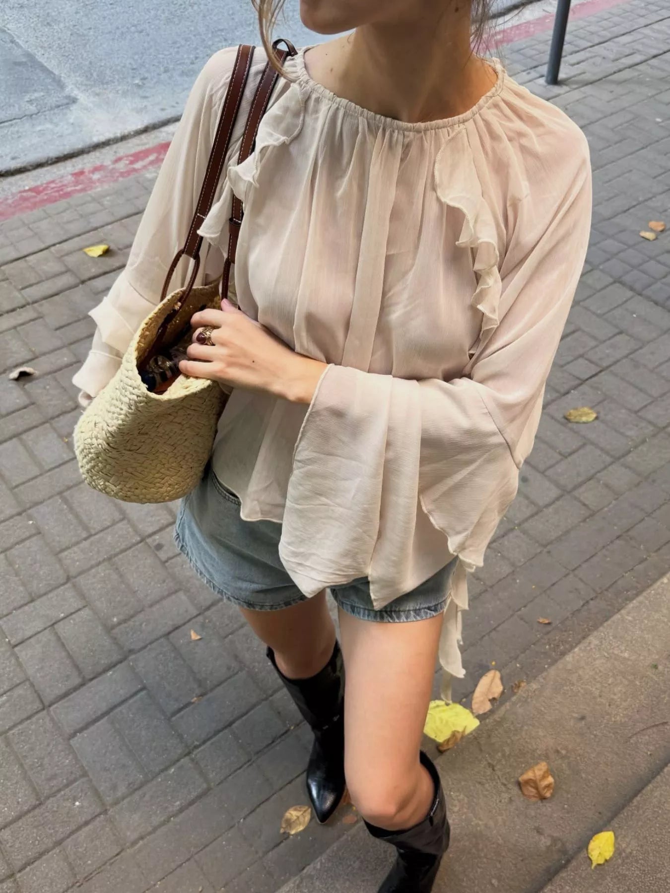 Ruffled Flare Sleeve Blouse