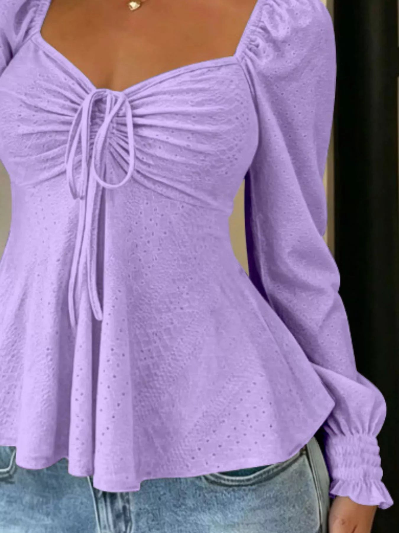 Ruched Sweetheart Neck Long Sleeve Top