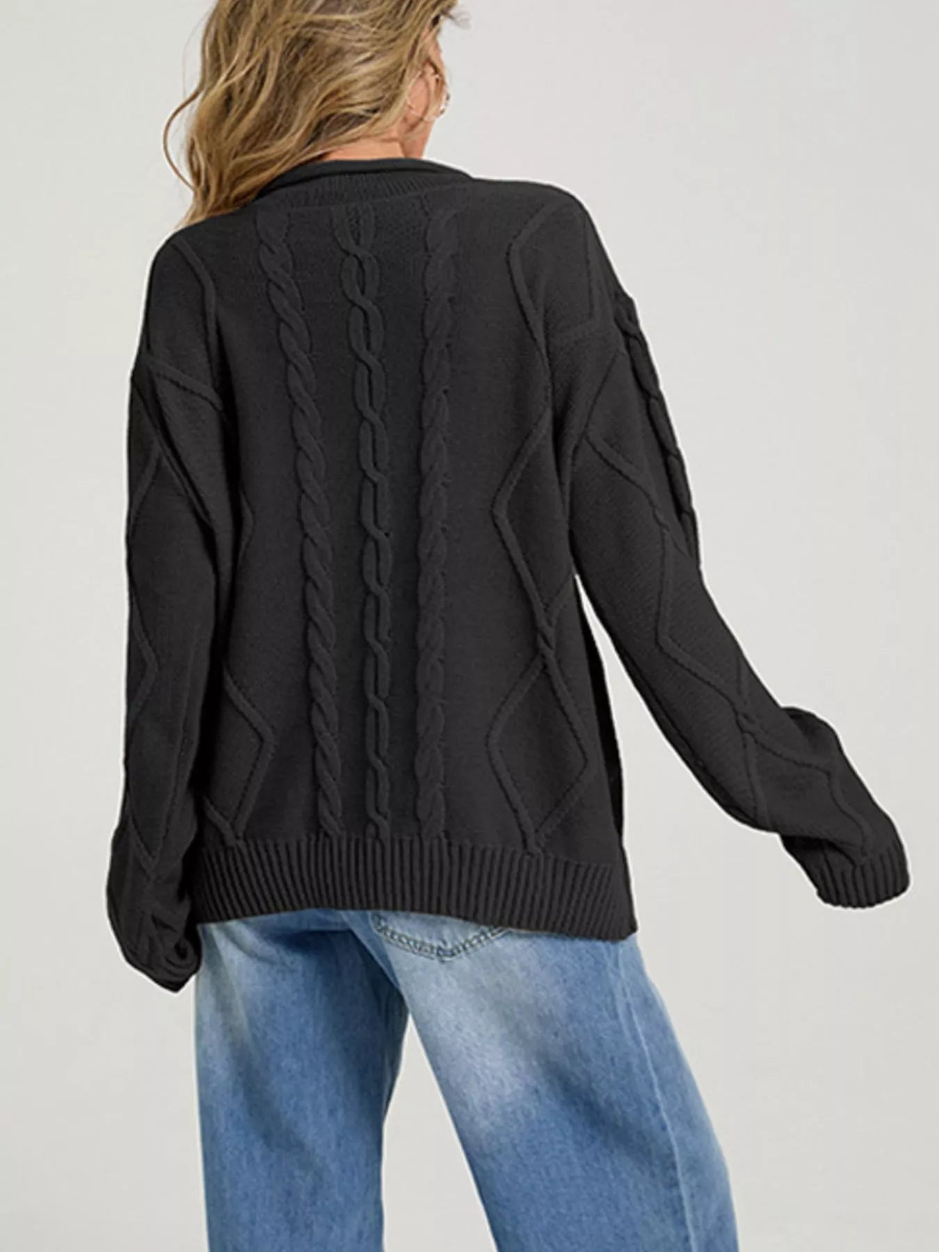 Cable Knit Ribbed Hem Sweater