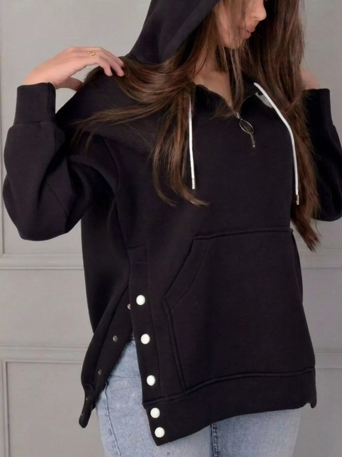 Side Snap Quarter-Zip Hoodie